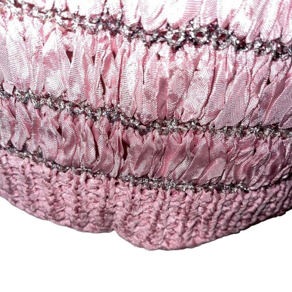 Vintage Womens Top Size Small Pink Woven Ribbon Knit Boat Neck Stretch - Picture 6 of 9